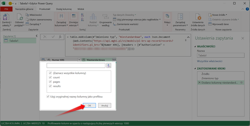 Screenshot 16 – So rufen Sie Daten über die MGBI-API mit Power Query in Microsoft Excel ab