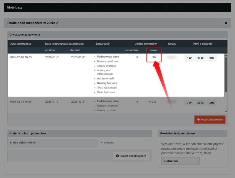 Screenshot 7 – So laden Sie Daten neuer Unternehmen herunter
